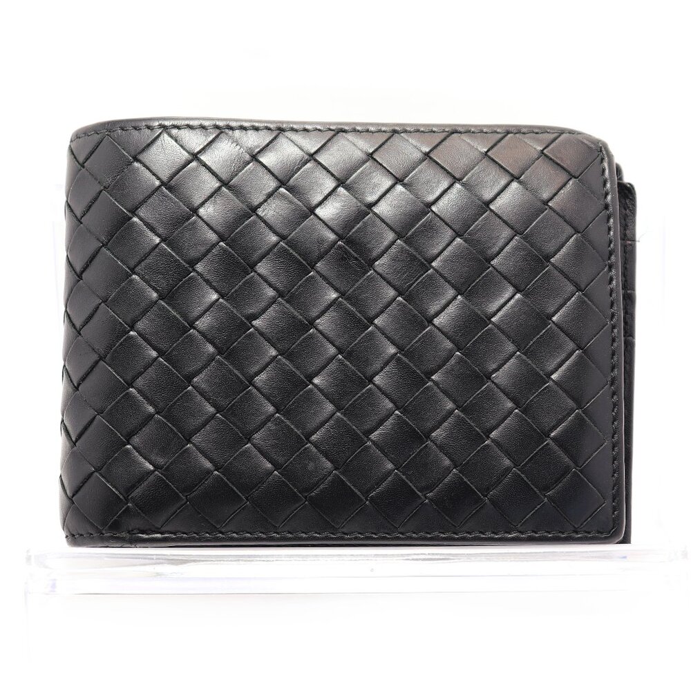 Bottega Veneta Intrecciato Black/Lambskin Leather Men’s Bifold Wallet Coin Pouch